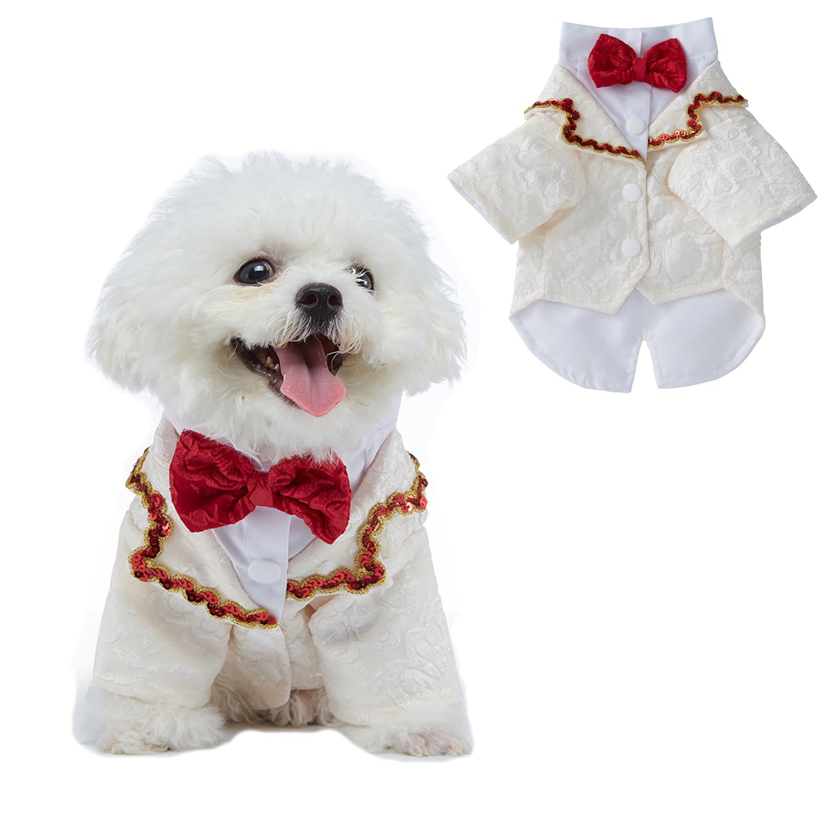 BT Bear Small Dog Tuxedo, Dog Wedding Suit Puppy Formal Shirt, Dog Suit Formal Tuxedo with Black Bow Tie Small Medium Dogs Outfit for Party Birthday Festiva,White L