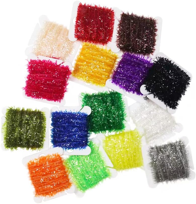 GREATFISHING 15 Colors Tinsel Chenille Thread Line Crystal Flash Line Realistic Fly Tying Materials Fishing Numph Bugs Scud Dry Flies Saltwater Flies