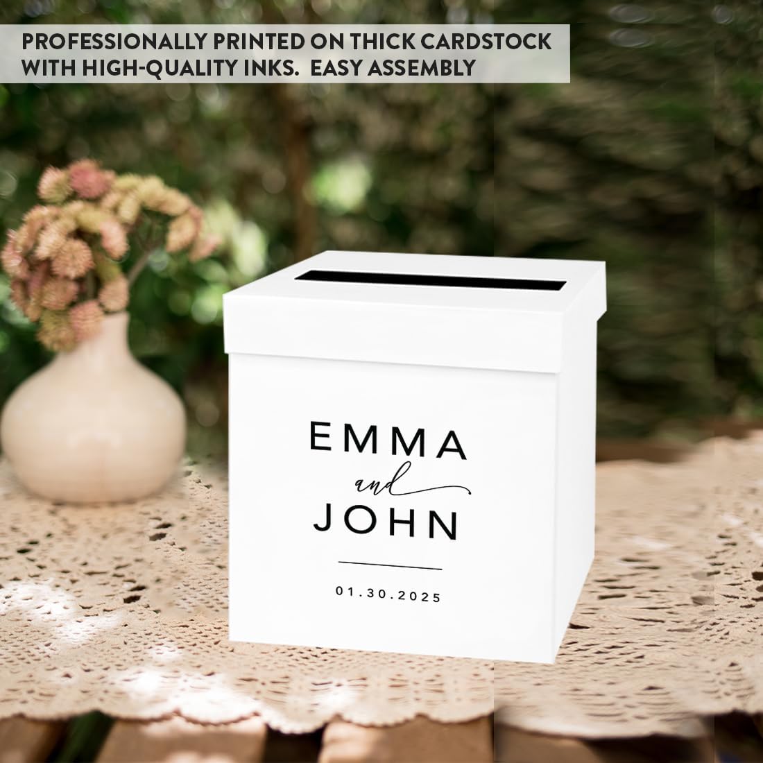 Andaz Press Sturdy White Personalized Wedding Day Card Box Minimal Custom Wedding Gift Boxes for Cards Personalized Card Box 10x10x10 Inches