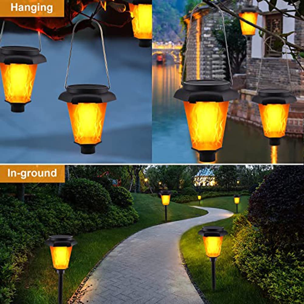 Solar Flammenlicht 4 Stück, IP65 Wasserdicht Gartenleuchten LED Solar Fackel Solarlampe Landschaftsbeleuchtung Solarleuchten Garten Außen Hängend Solarlampen, für außen Garten Balkon Hof Terrasse,C