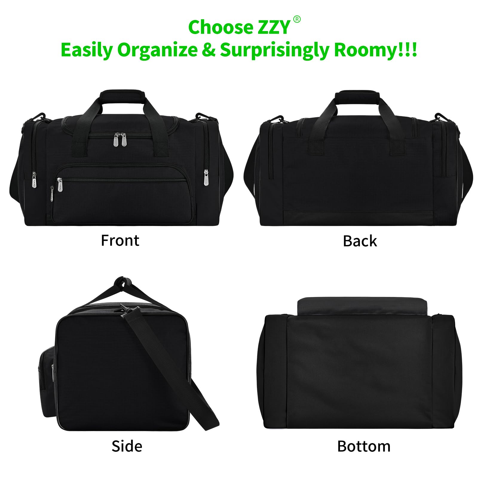 ZZY Sporttasche, 40L Reisetasche Fitness Tasche mit Schultergurt Wochenendtasche für Damen und Herren(Schwarz)