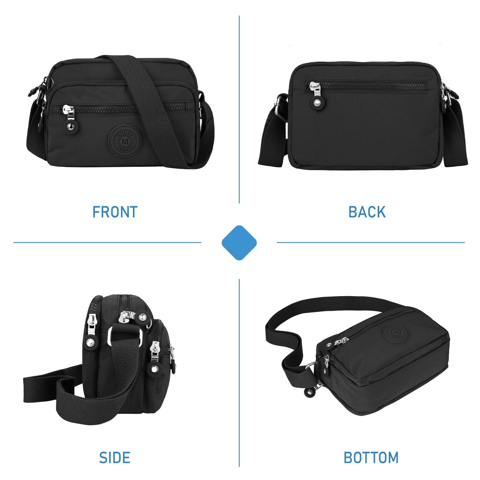 TEUEN Casual Borsa Tracolla Donna, Borsa a Spalla Borsetta in Nylon Impermeabile Crossbody Messaggero Borsa con Tracolla Regolabile Multitasche per Lavoro Sportiva Scuola Viaggio