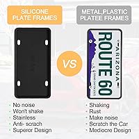 Vista 5 de Marco de matrícula de silicona negra con agujeros de drenaje, soporte universal para matrícula de automóvil de EE. UU. Resistente al óxido, a prueba