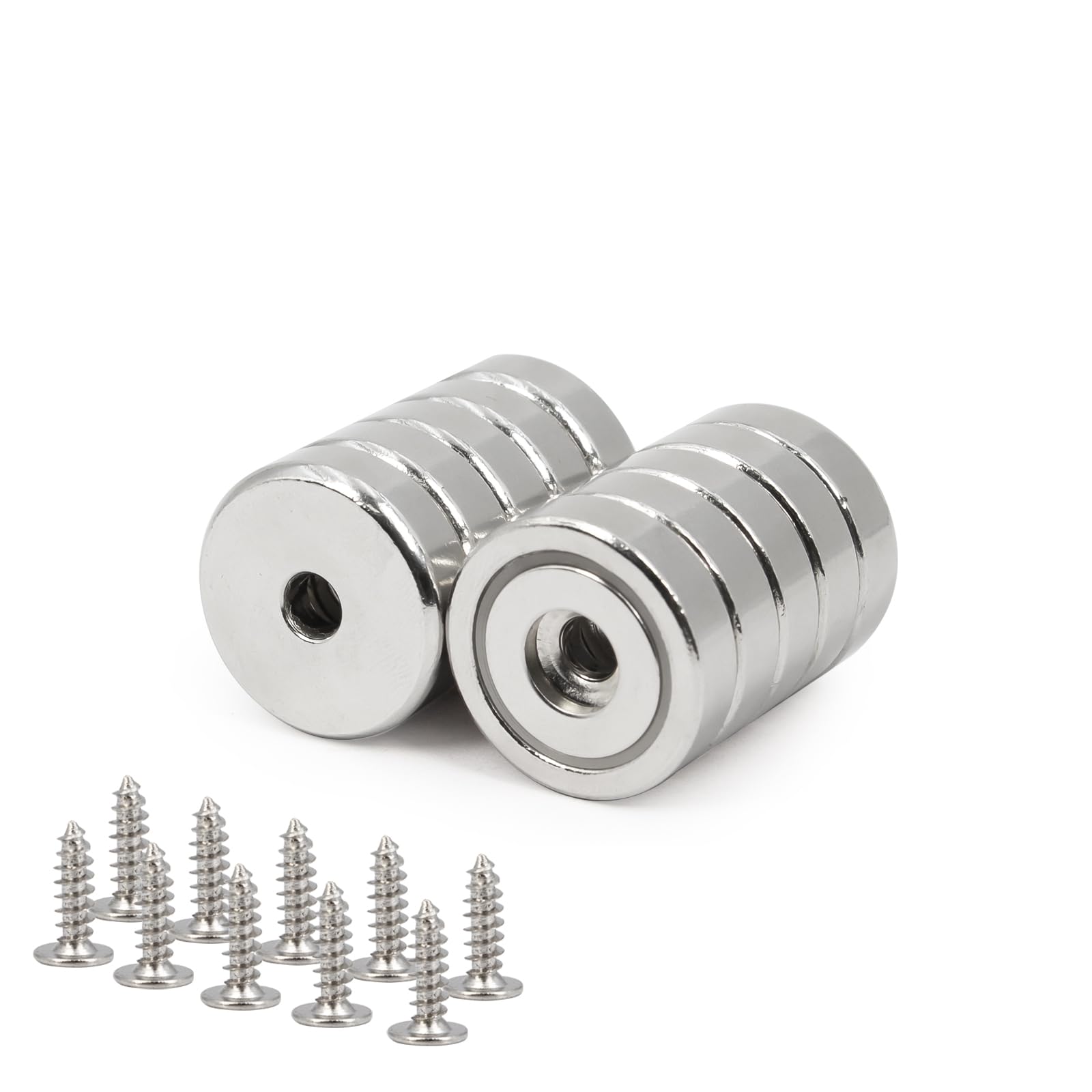 Strong Neodymium Magnets with Holes and Screws, 60lbs - 10 Pack