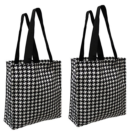 Earthwise Reusable Environmentally Friendly Grocery Shopping Tote Everyday School Gym Travel Fashion Bag Houndstooth Proudly Made in the USA (Set of 2) (Houndstooth)
