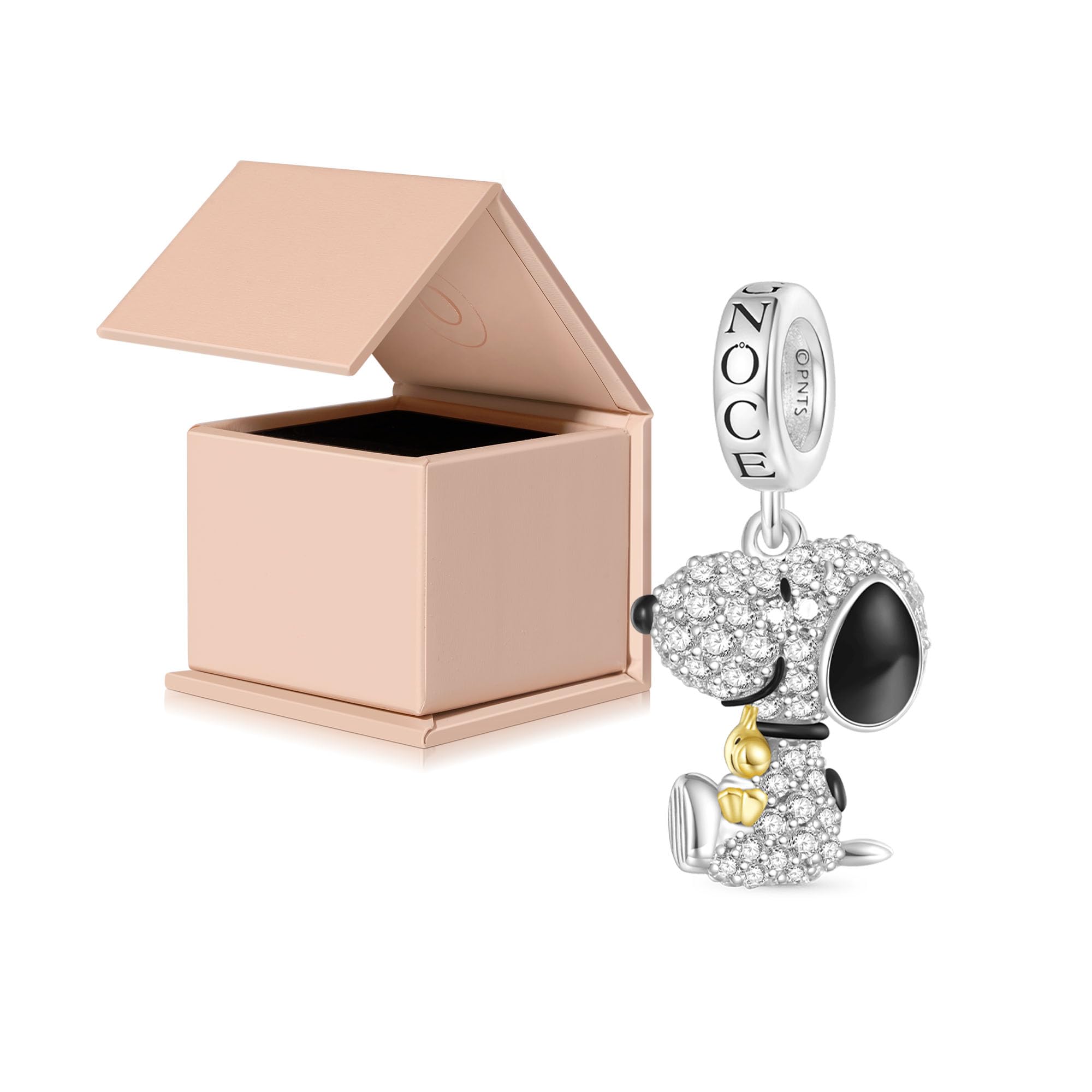 GNOCE Charm Anhänger Peanuts Snoopy Umarmung Woodstock Diamant Anhänger 925 Sterlingsilber Beads Charms für Frauen und Mädchen Schmuckgeschenk für Fans