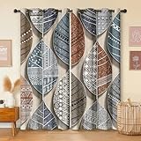 Havenix Boho Blättermuster Geometrisch Vorhänge Blickdicht mit ösen Retro Ethno Braun Blau Gardinen Wohnzimmer Verdunklungsvorhänge für Schlafzimmer Fenster Vorhang 160 cm Lang 2er Set