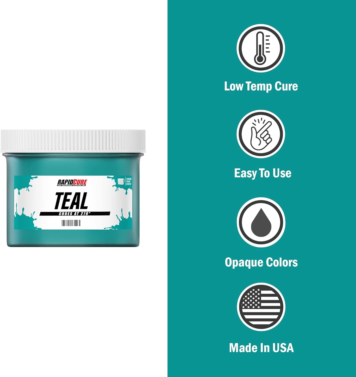Rapid Cure® Screen Printing Ink Teal (Pint- 16oz) - Plastisol Ink for Screen Printing, Fast Curing Fabric Paint - Screen Print Direct®, USA Made