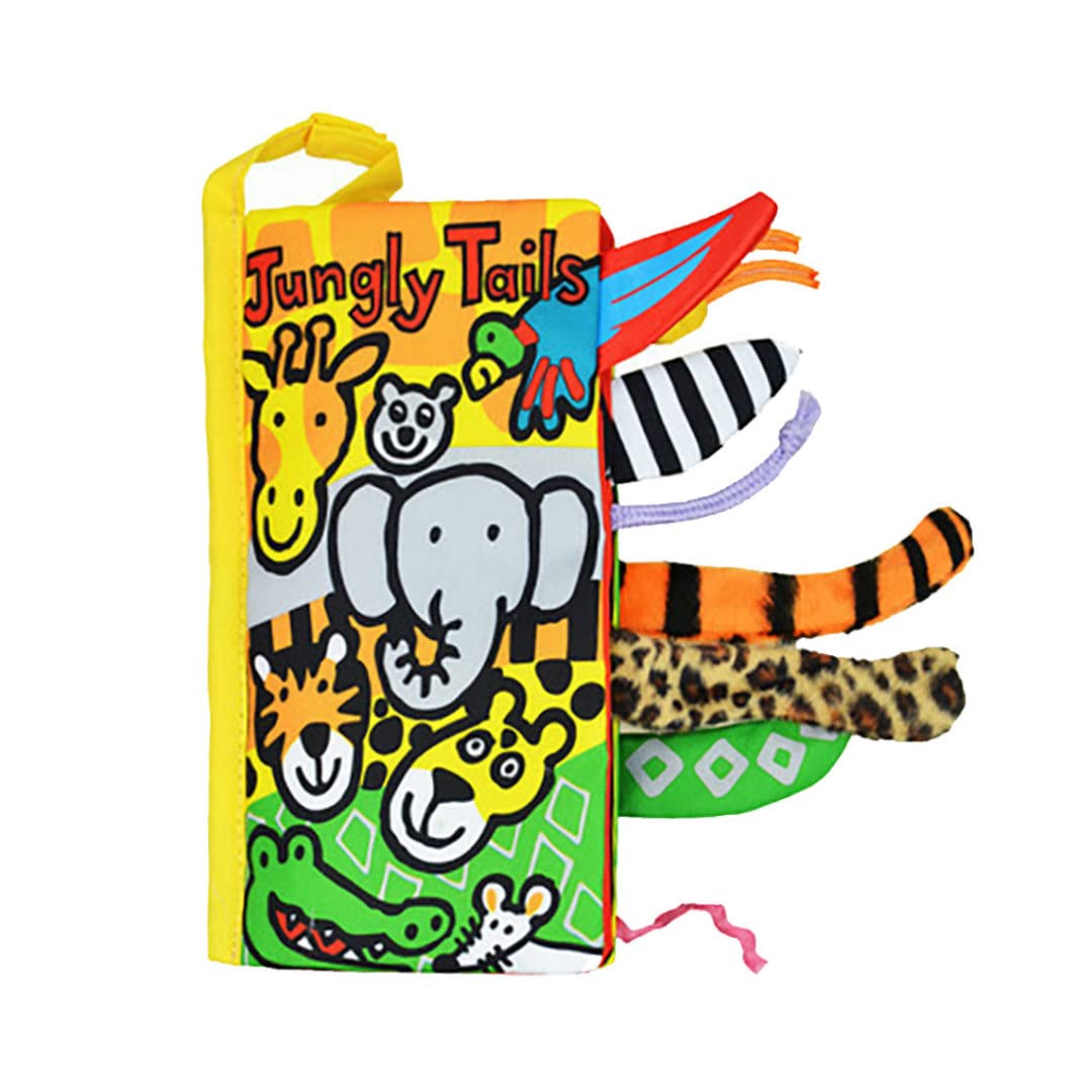 Ngbbby Children Cartoon Cloth Book with Stereo Animal Tails, Interactive Baby Early Educational Toy for Sensory Development, Jungle Themed Soft Book