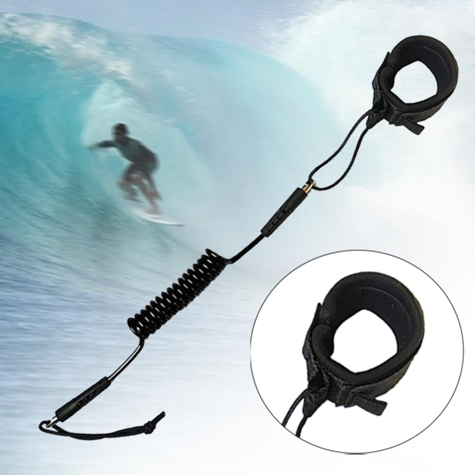 Surfboard Leash for Water Sports, Black