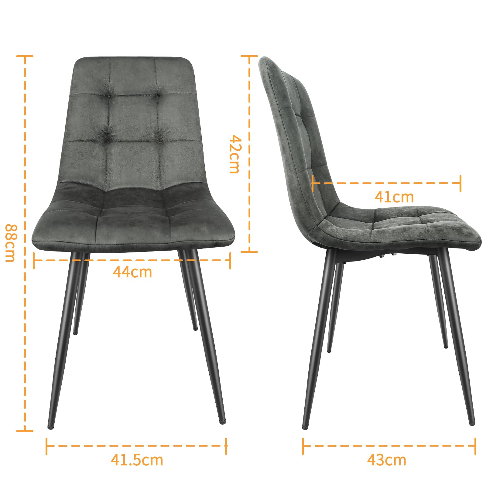 ANVOFONG Sedie Sala da Pranzo set da 2,Panno Tecnico Sedie Cucina,Salotto Con base in Metallo,Adatto a Sale da Pranzo, Soggiorni,Cucine,Camere da Letto e Sale di Ricevimento-Grigio scuro
