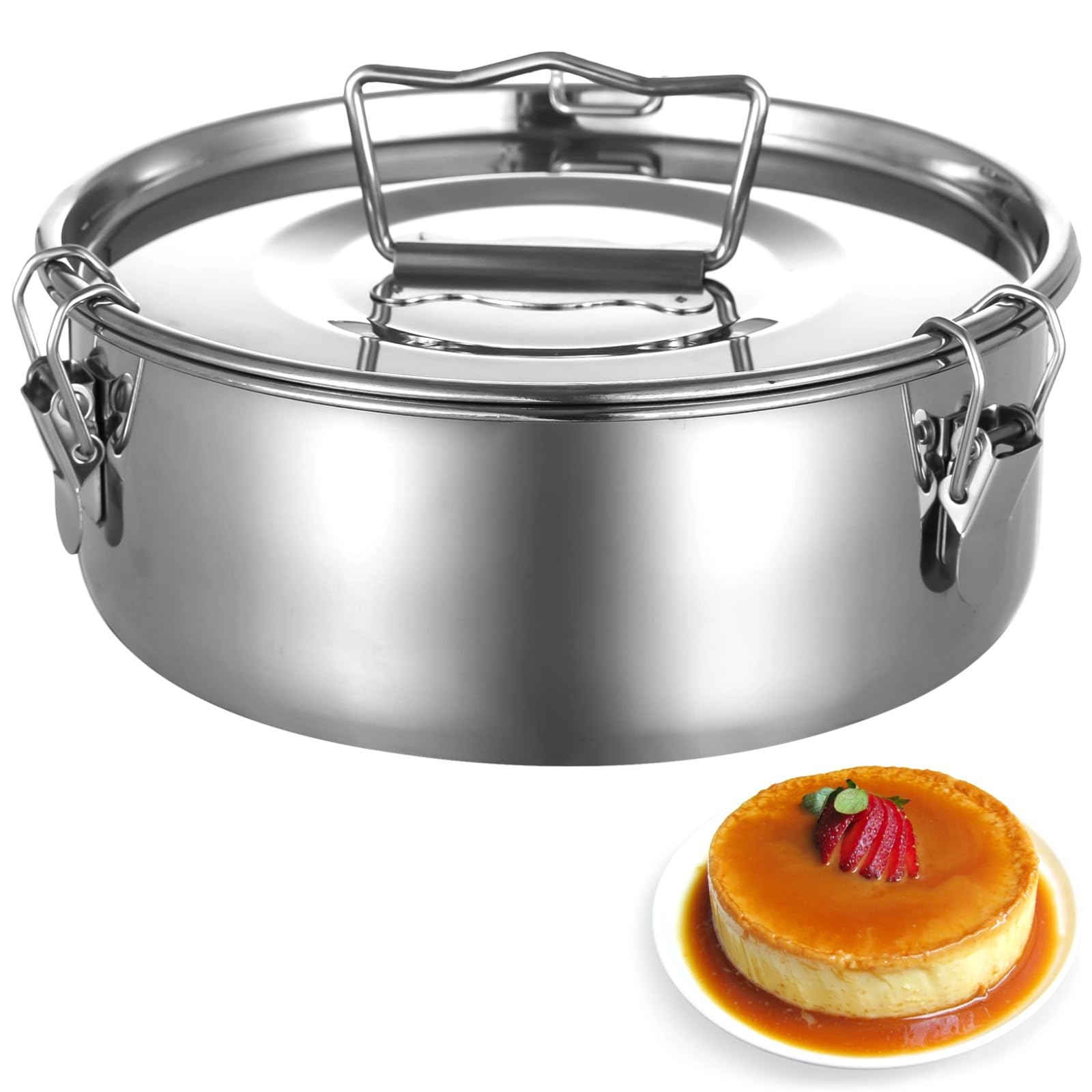 Molde de flan de acero inoxidable para olla instantánea, sartén para flan con diseño mexicano, molde para flan para cocinar alimentos al vapor, tapa segura y abrazaderas, acero inoxidable 304 para uso