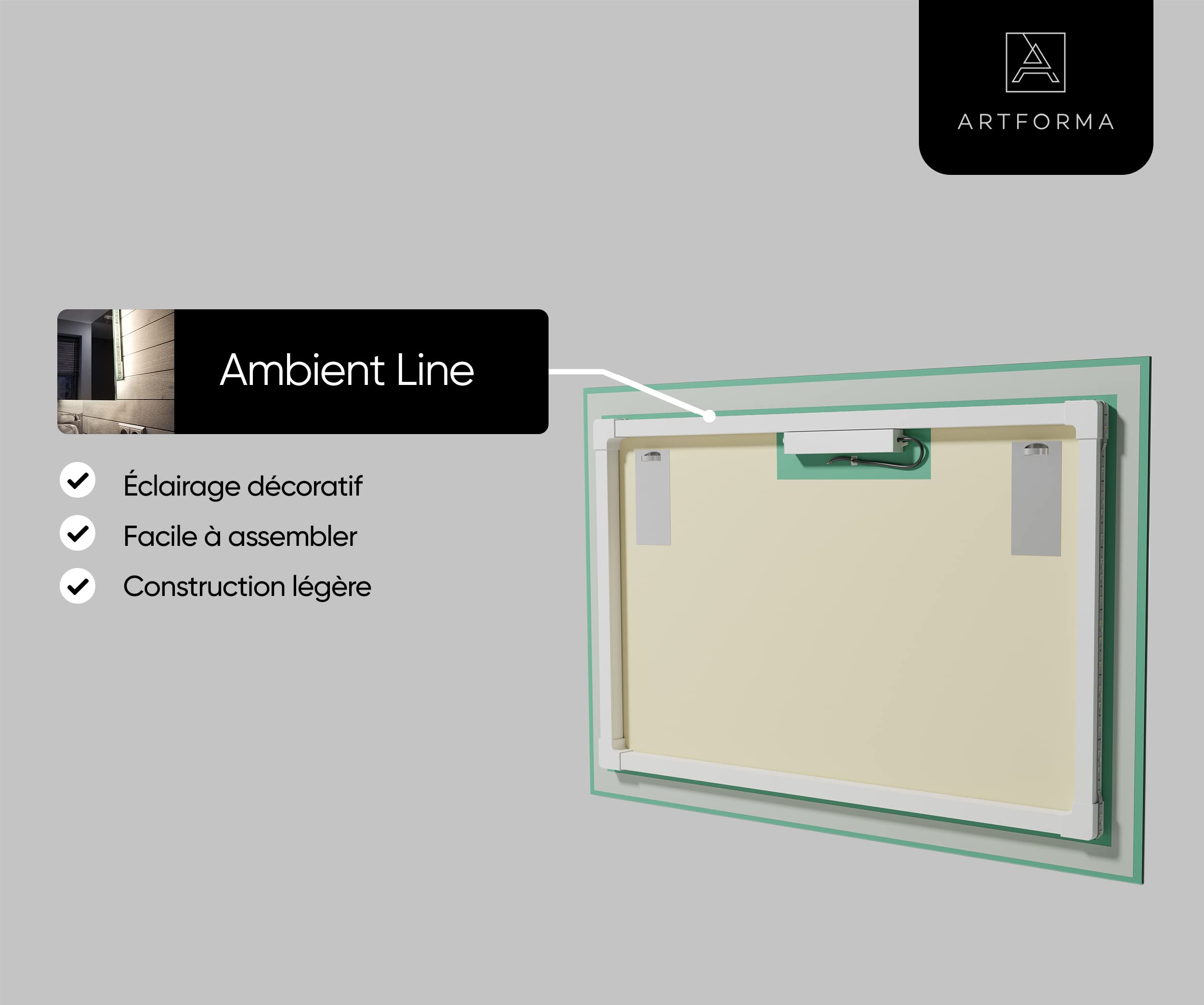 Moderne Miroir Avec LED Illumination Salle De Bain 80x80 Cm Avec Cadre Et Etagere Blanc Froid 7000 K 89014098