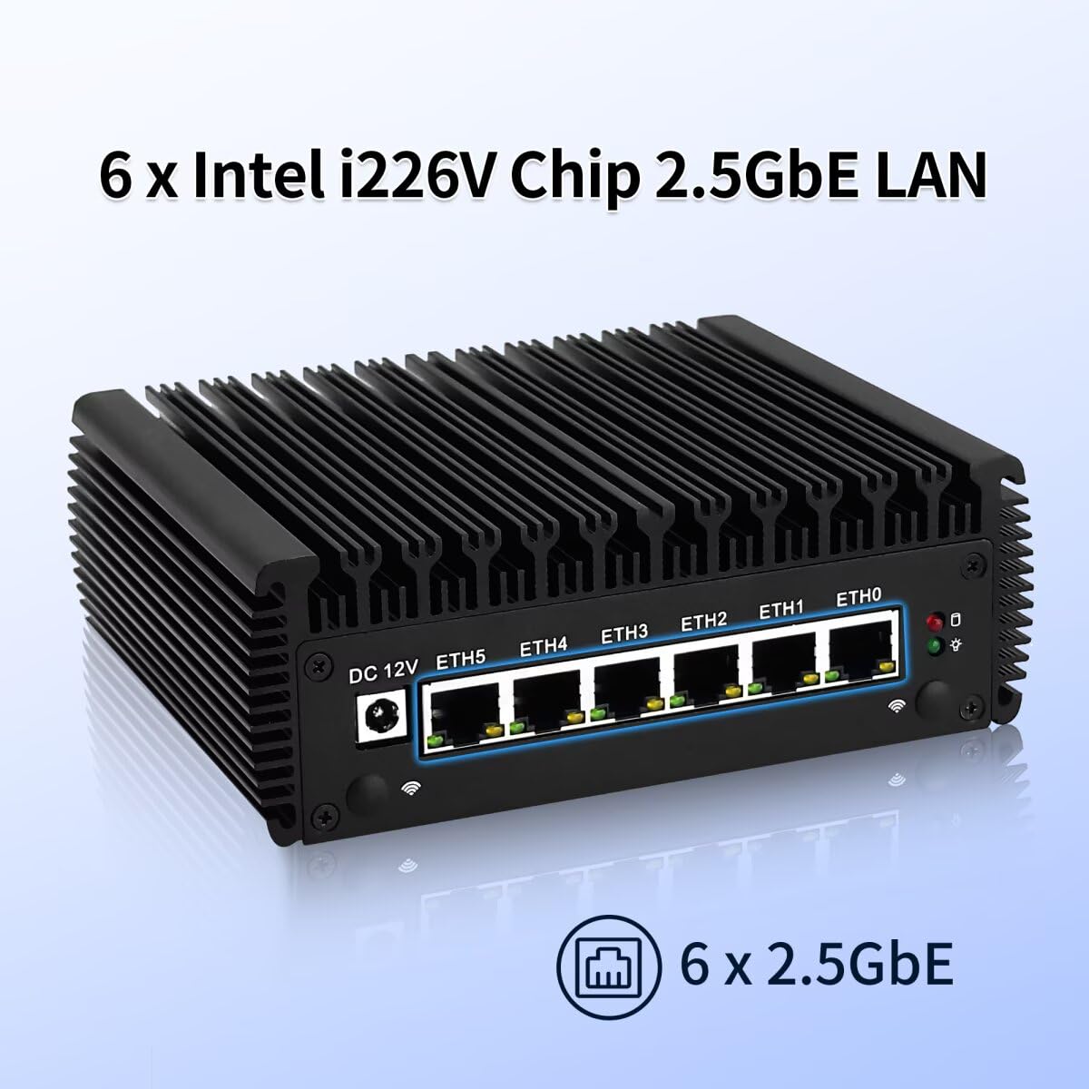 Mini PC Core i5 8250U Firewall Fanless (up to 3.4GHz), Dual DDR4 Barebone Micro Appliance Hardware Computer 6 x SPF LAN, Windows, OPNsense, COM, 4xUSB3.0, AES-NI