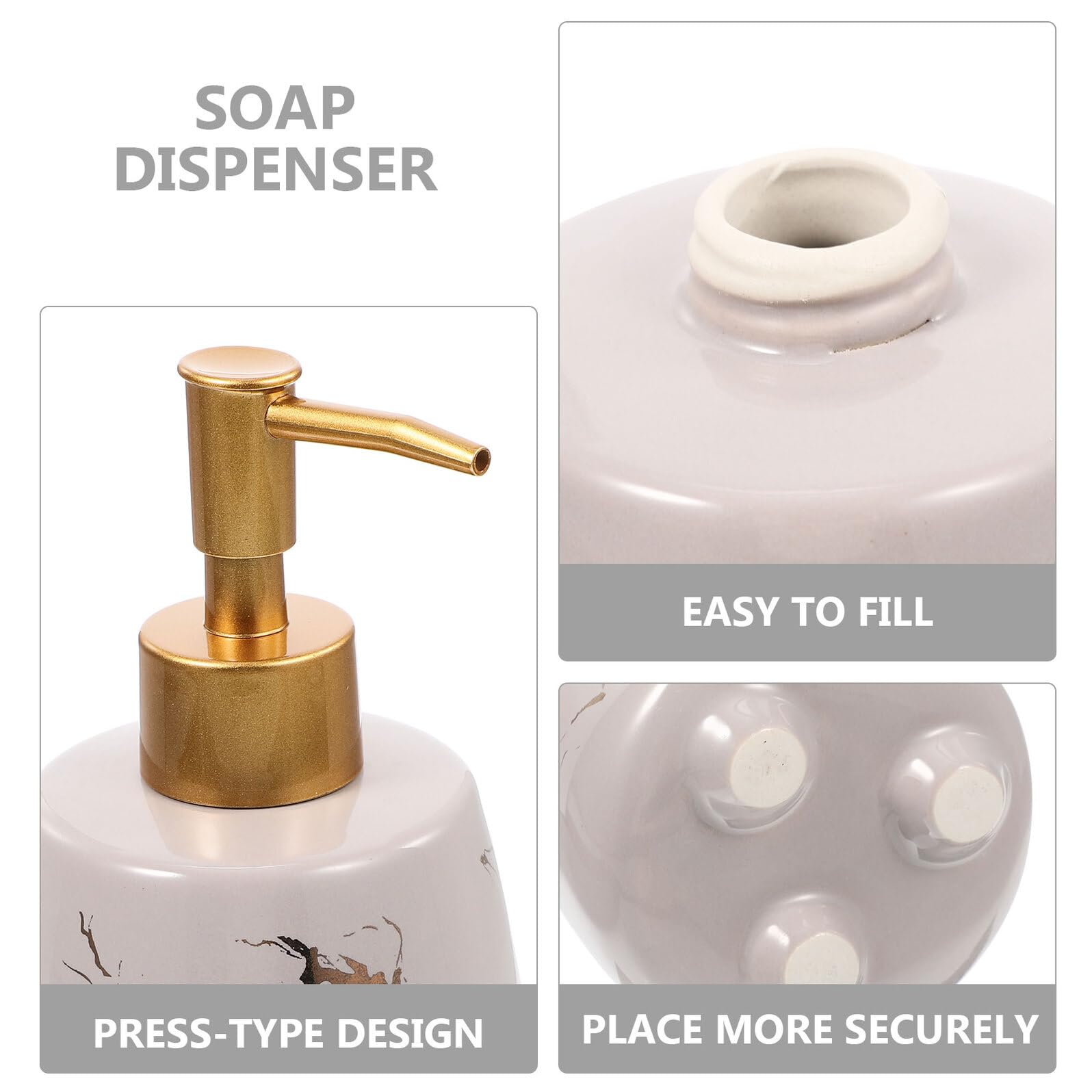 Dispenser di Sapone in Ceramica Ricaricabile Pompa a Pressione Bottiglia per Lozione da Bagno e Cucina Design Grigio Marmo Resistente alla Rottura per Uso Domestico e Regali