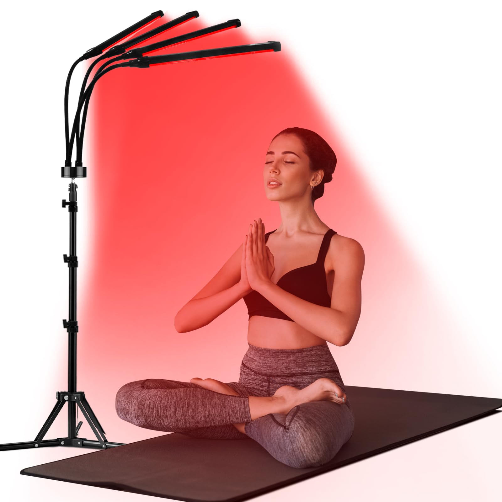 Rotlichtlampe mit Ständer, Infrarotlampe mit 660nm 850nm, 4 LED-Köpfe, 5 Helligkeitsstufen & Timer, freihändige Rotlicht Anwendung für Rücken, Nacken, Schulter & Beine