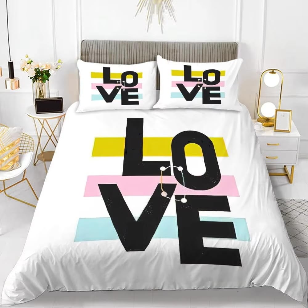 Parure de lit 240x220 Love à lignes colorées pour réveiller la déco de la chambre