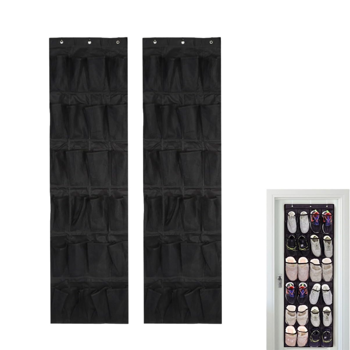 Beufee 24 Pockets over the Door Shoe Organizer, 2PCS Hanging Shoe Organizer Hanging Shoe Rack for Door Space Saving Hanging Storage Holder with Hooks