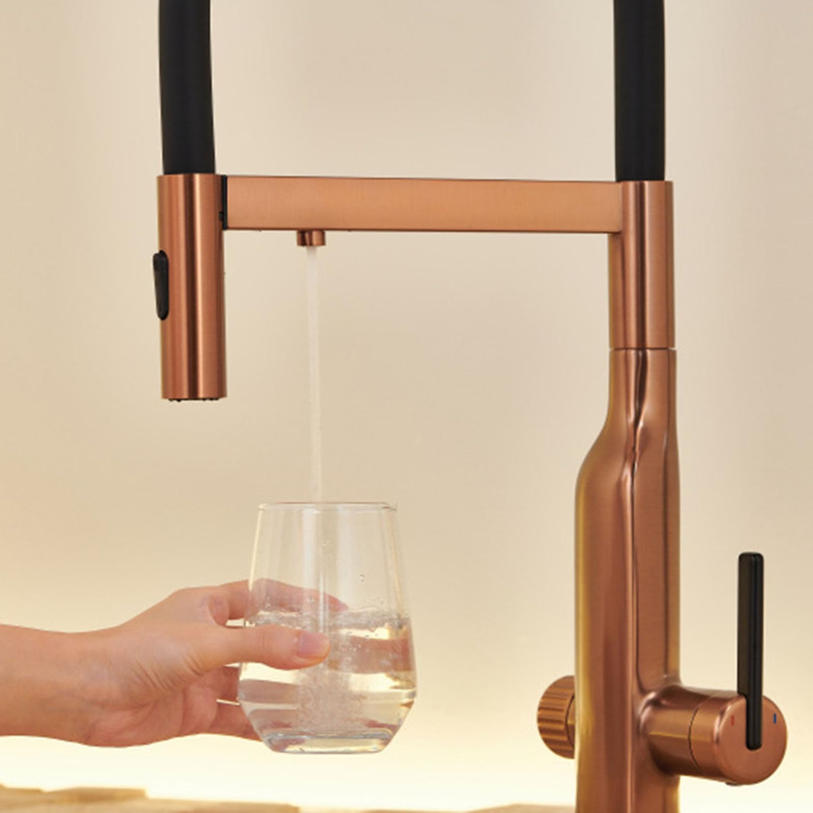 Grifos Cocina Fregadero Flexible Rotación de 360° Grifo 3 Vias Osmosis Extensible,oro Rosa Cepillado