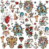 Zaamwoyy 8 Sheets Classic Temporary Tattoos - American Retro Tattoos Small Tattoos Old School Vintage Fake Tattoo American Traditional Waterproof Realistic Tattoos for Adults Kids