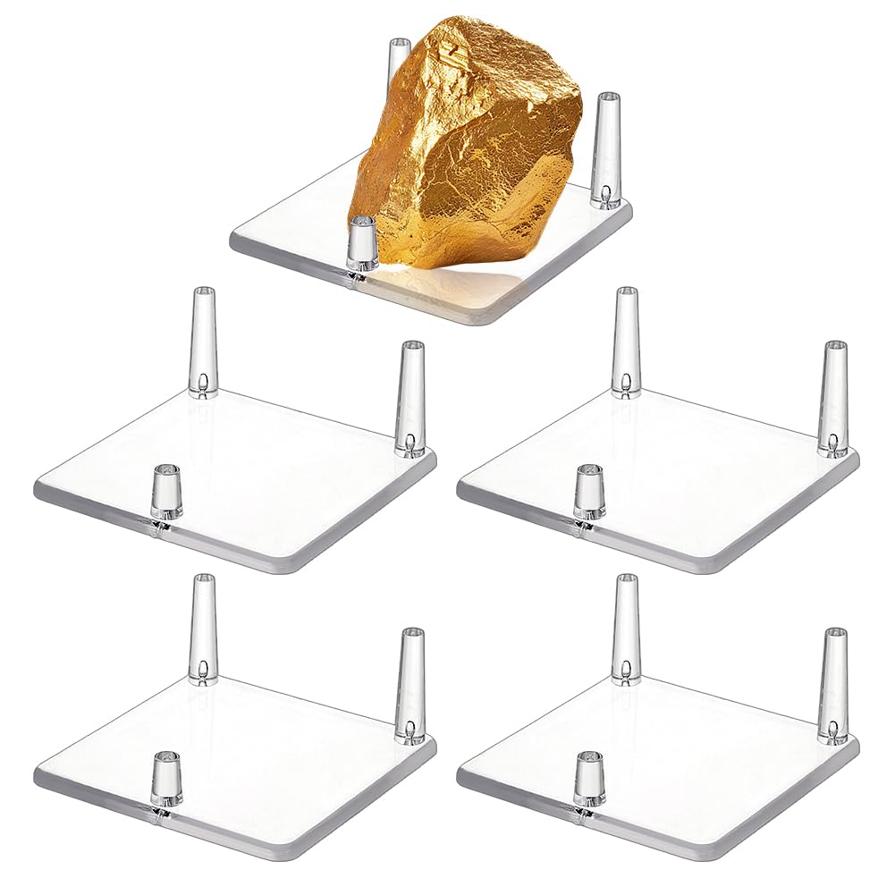 AHANDMAKER 5Pcs Rock Display Stand, 3 Pegs Acrylic Square Display Easel Stands for Geodes, Mineral Holder Small Collectibles Display Stands for Displaying Geodes Rock Mineral Agate Coral
