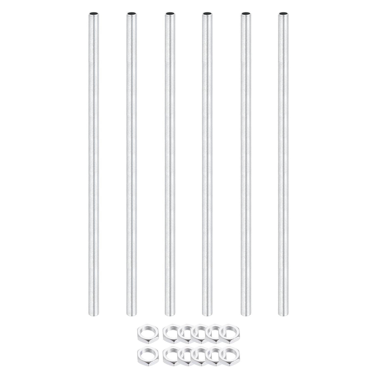 sourcing map 6Pcs 265mm Lamp Pipe Nipples Kit with Lock Nuts, M10x1 Fine All Threaded Hollow Tube Lamp Repair Hardware Fasteners for Chandelier Ceiling Lamps Assembly DIY, White Zinc โ image 1