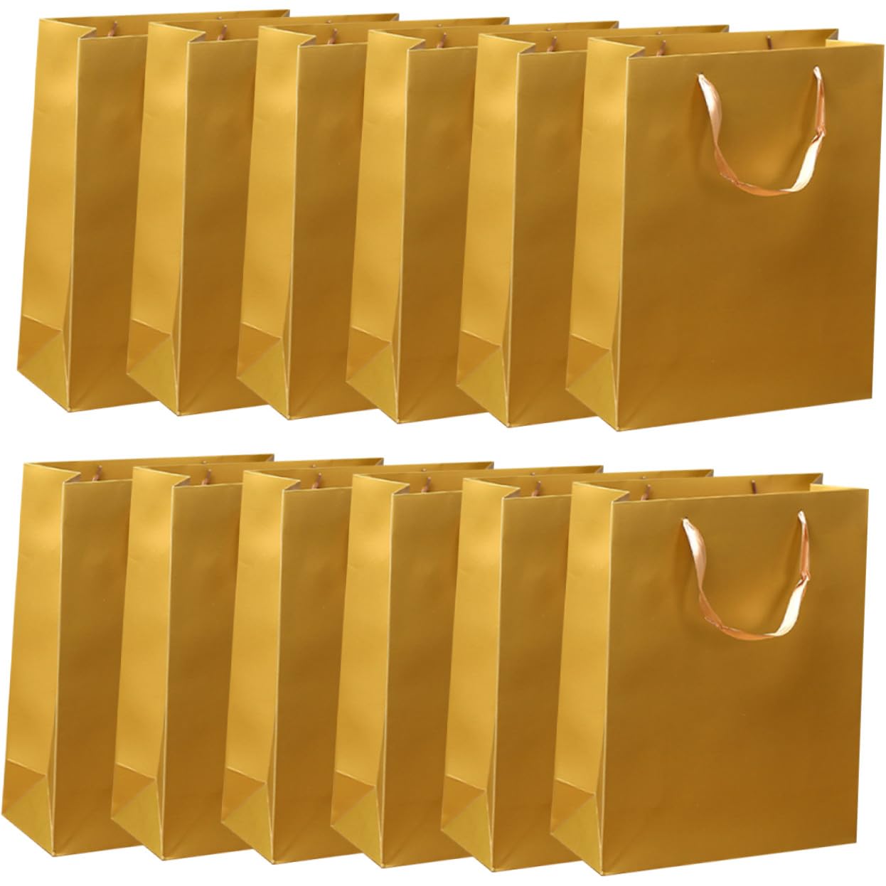 DIKACA 12 pezzi Sacchetti Regalo Carta Oro con Manico Buste Natalizie e Festa per Dolci Caramelle e Abbigliamento Buste Pieghevoli Leggere e Affidabili per Regali e Party