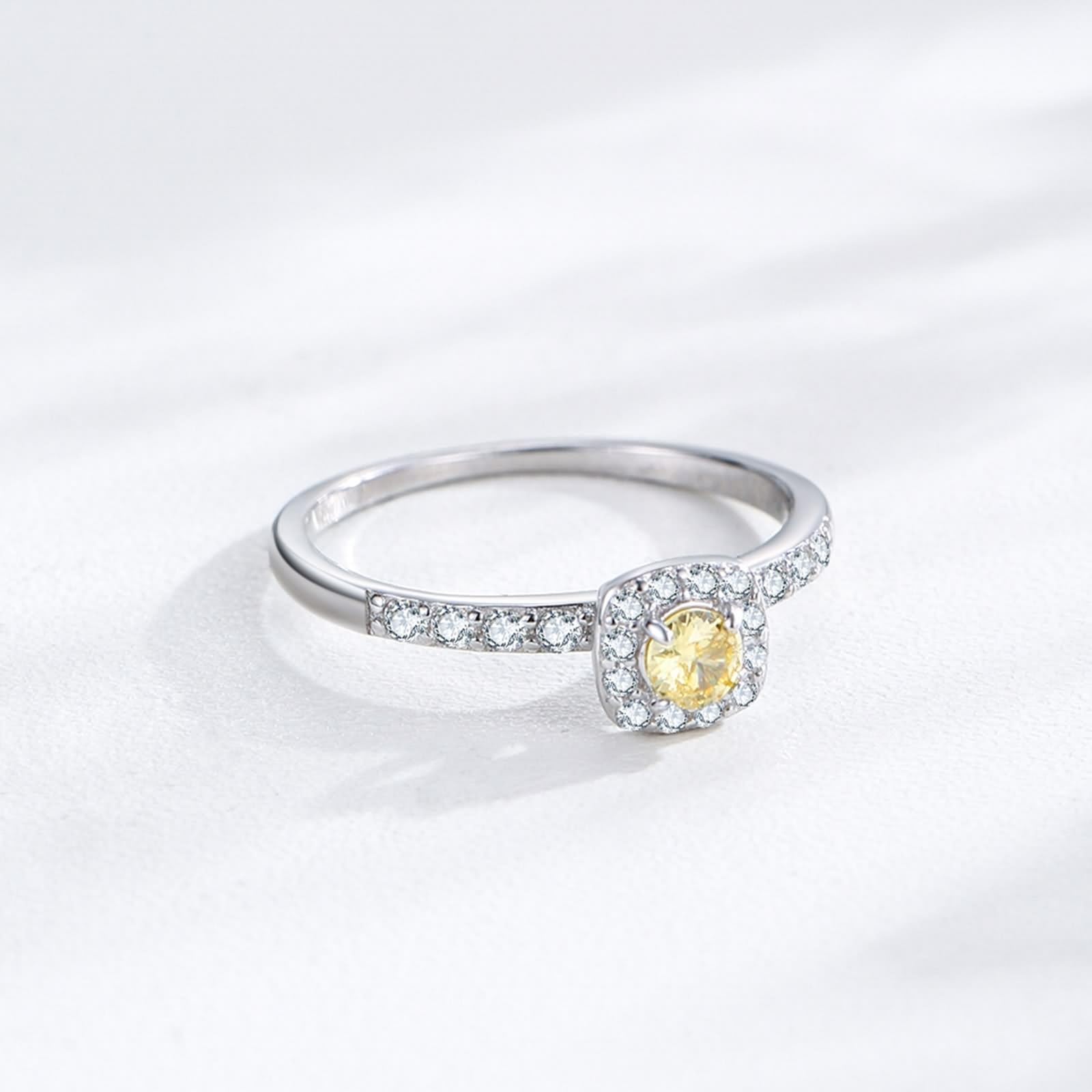 Anillo para mujer con dedo pequeño, anillos para mujer, diseño elegante de halo cuadrado con 0,2 quilates de citrino redondo y moissanita, oro blanco de 9 quilates, talla 56 (17,8)