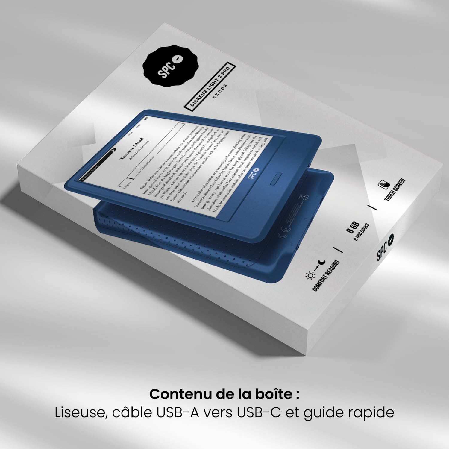 SPC Dickens Light 2 Pro – Liseuse Livre électronique écran Tactile 6 Pouces | Luminosité et température de Couleur réglables | 8GB Plus de 8 000 Livres | 1 Mois autonomie | Léger Fin | USB-C | Bleu