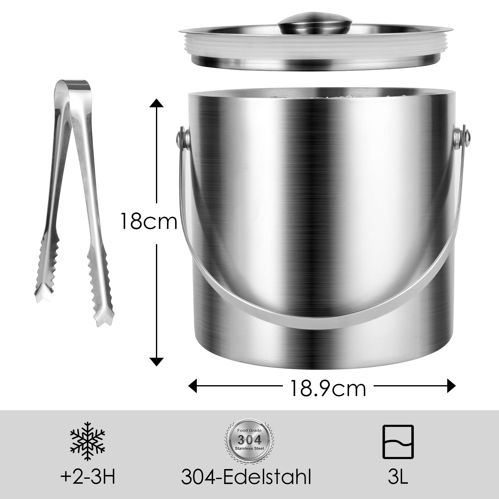 3L Secchiello per Ghiaccio a Doppia Parete in Acciaio Inox, Secchiello per Ghiaccio con Coperchio, Secchiello Ghiaccio Champagne in Acciaio Inox a Doppio Strato, Ideale per Famiglie e Bar