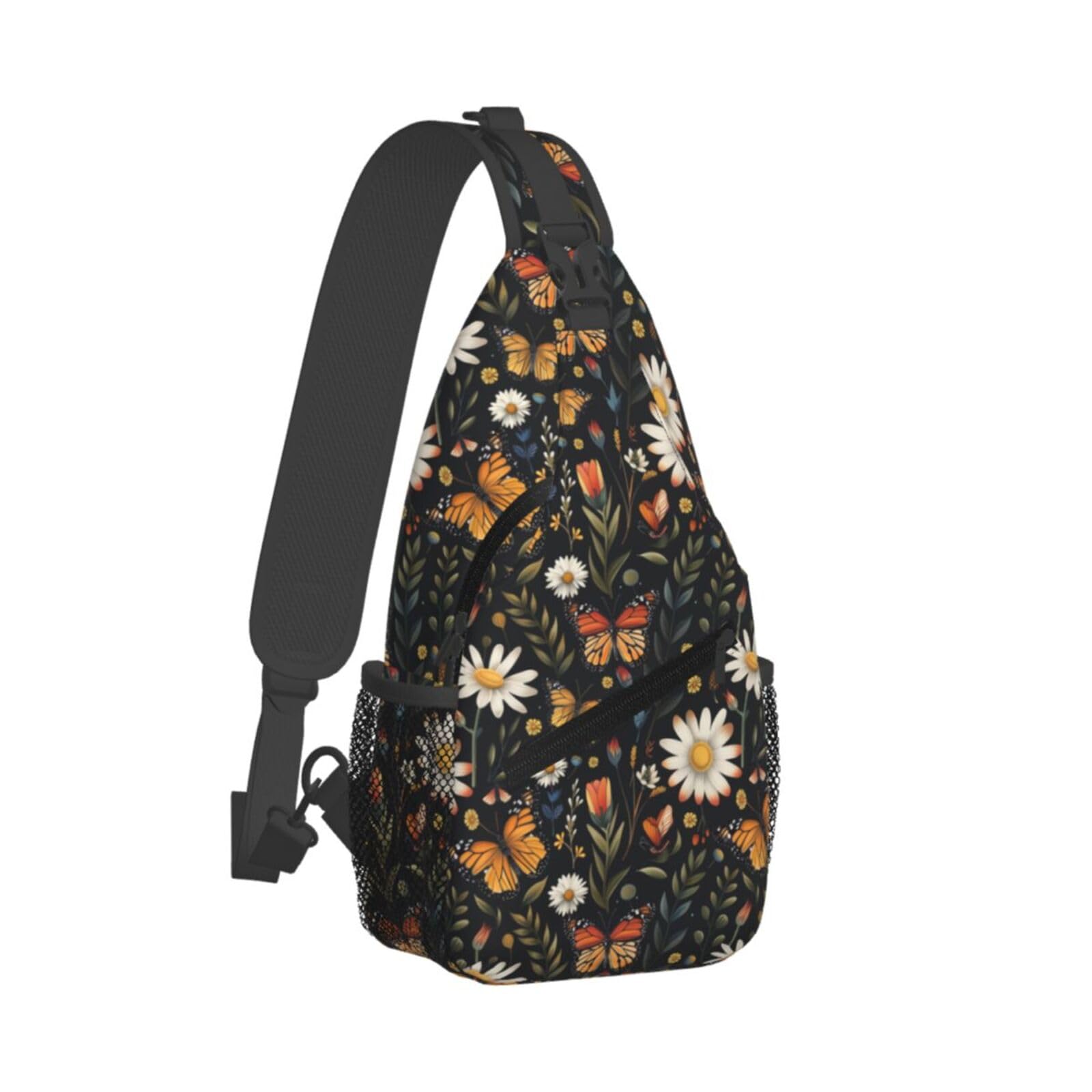 SUPLUCHOM Sling Bag Vintage Butterfly Daisy Leaf Hiking Daypack Crossbody Shoulder Backpack Travel Chest Pack for Men Women