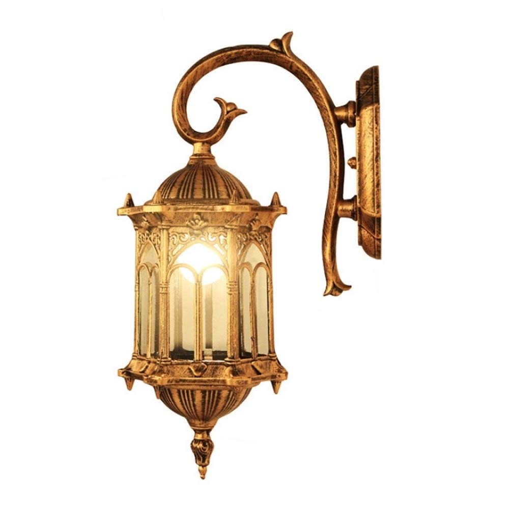 VDOQTLJT European Victoria Retro Outdoor Aluminum Waterproof Glass Lantern Gold Garden Fence Gooseneck Wall Lamp Antique Farmhouse Porch Light Balcony Garage Illumination Patio Entrance Sconce E27 Ne