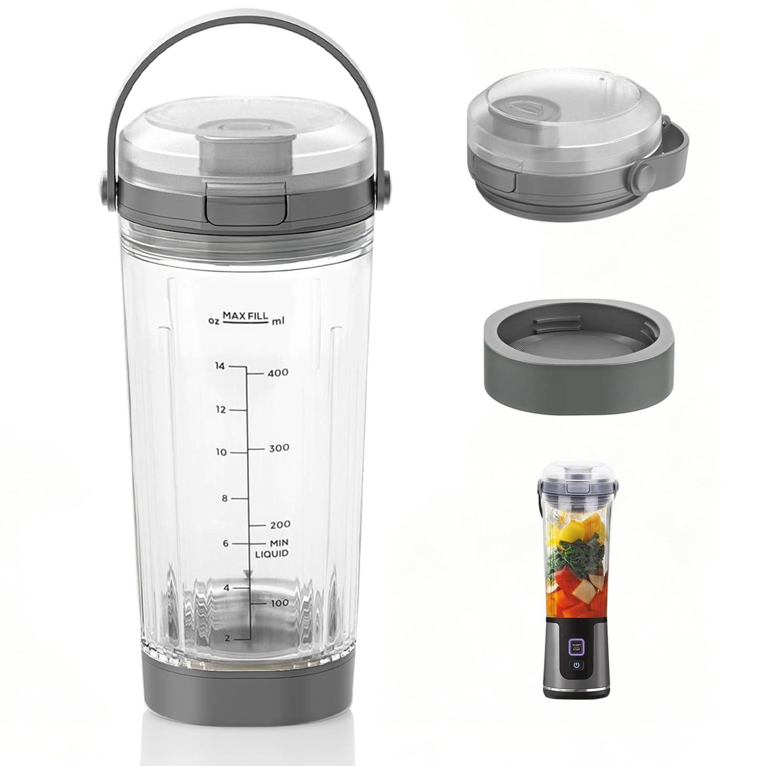 Vaso de Repuesto con tapa compatibilidad para Ninja Blast | 530ml con tapa para beber y a prueba de derrames, Repuestos para batidora compatibilidad para BC100/BC151 las series