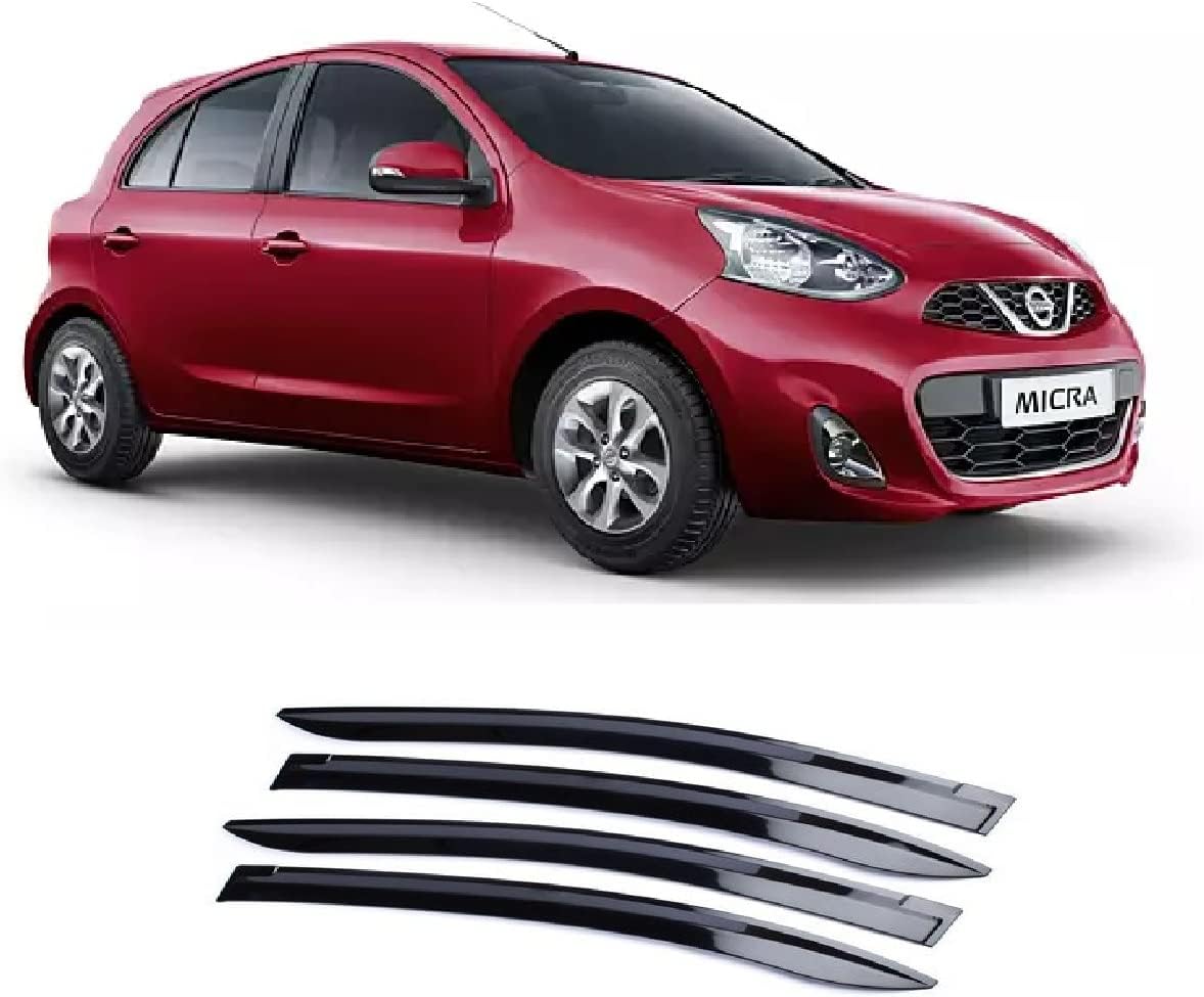 Empica Plastic Car Window Door Visor Rain Guard Side Wind Deflector Compatible with Nissan Micra (Set of 4)