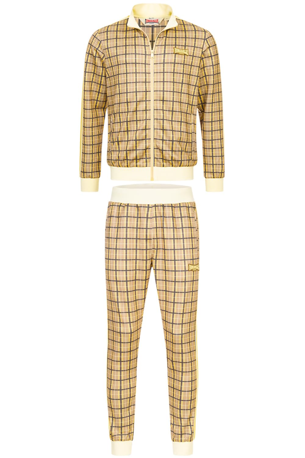 Lonsdale Men's Seabrook Tracksuit, Yellow/Brown/Ecru, L