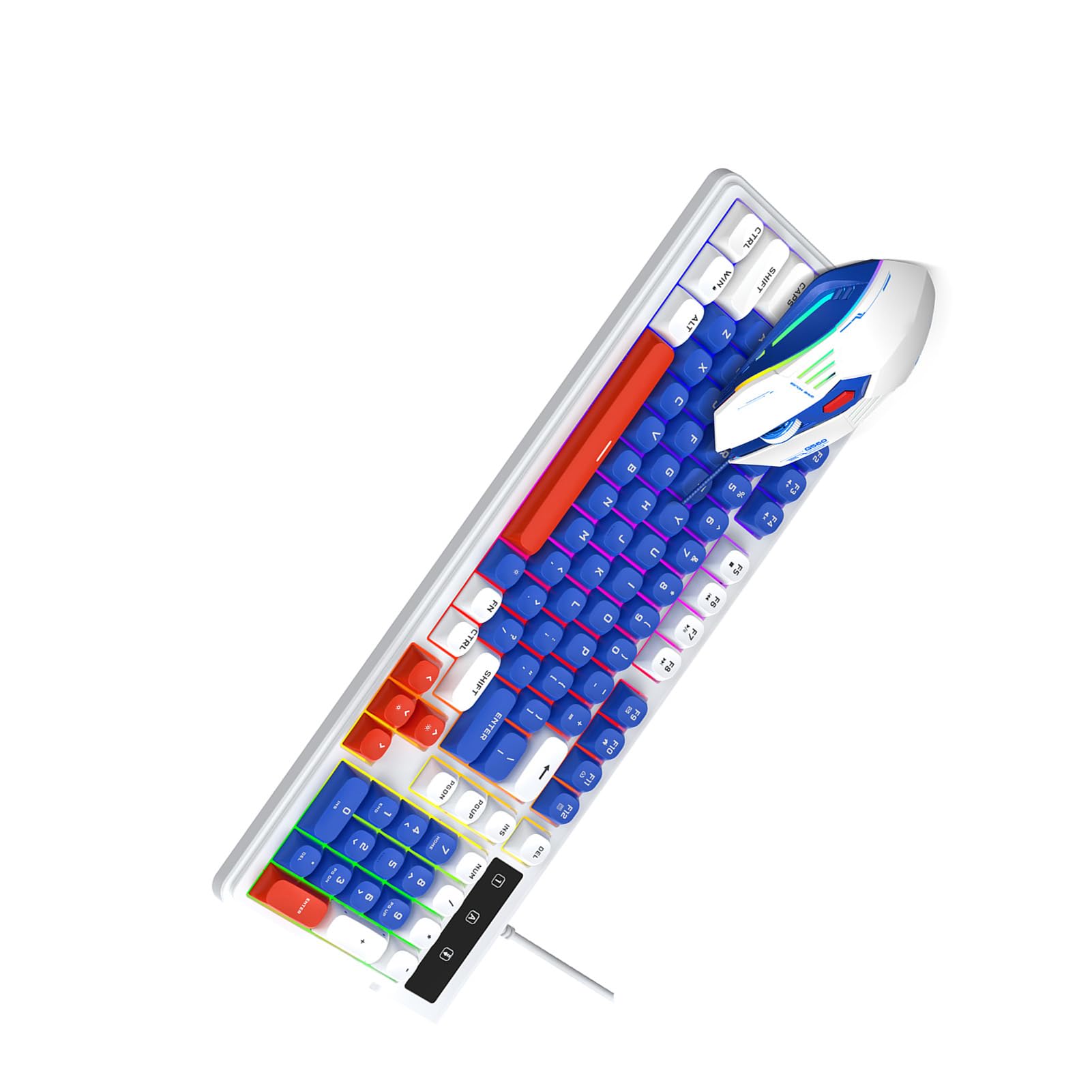 Irfora Podświetlana RGB Klawiatura do Gier i Mysz Combo Kompaktowy Układ Przewodowe Ciche Klawisze USB na PC 98SE/ME/2000/XP/Vista/7/10 dla Graczy (Biały Niebieski)