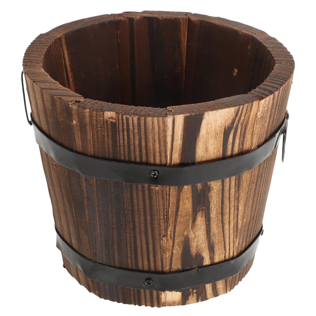 Happyyami Wooden Whiskey Barrel Planter, Retro Style Flower Pot Bucket Garden Container Box Plant Pots Water Wishing Well Pail for Garden Backyard Brown