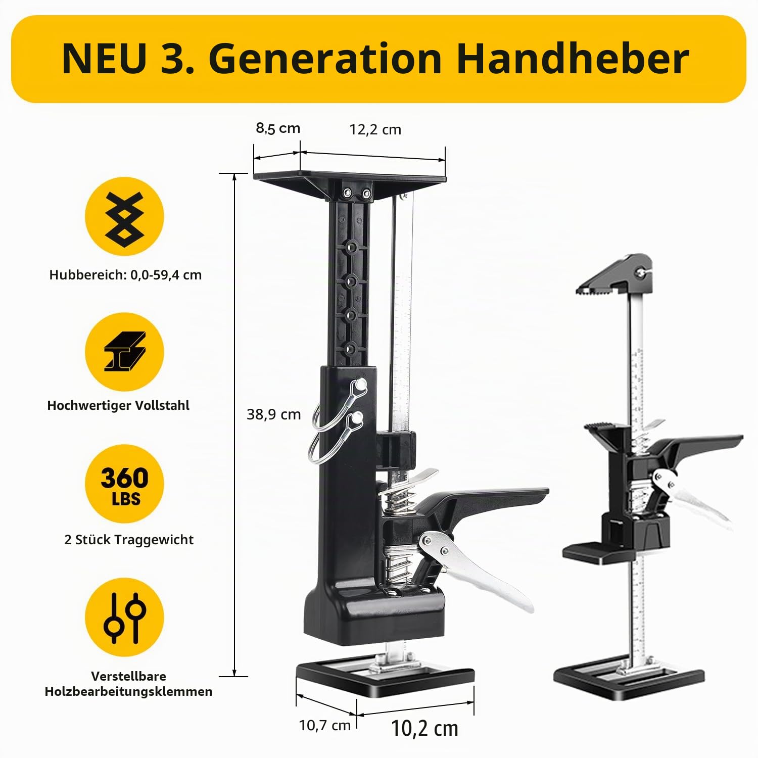 2 Stück Kabinett arbeitssparender Armheber, Aufzug, Handheber, Wandfliesen-Locator, Installation von Schrankheber und Türbrett-Heber, Waschmaschinen-Nivellierung, 160 kg Hubkapazität