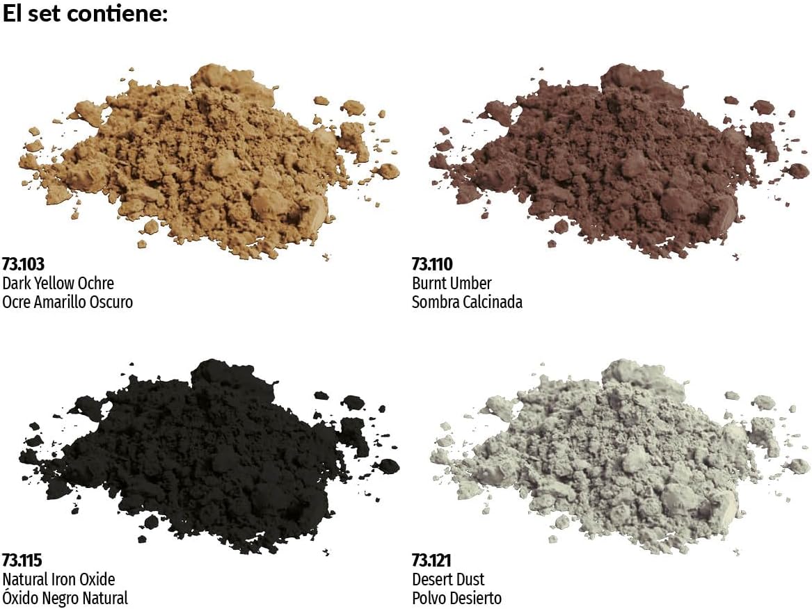 Vallejo - Pigment FX Dust & Dirt Effect | Wide Range of Effects Caused by the Climate and Geographic Conditions | Contains 4 Bottles x 35 ml (1.18 fl.oz.)