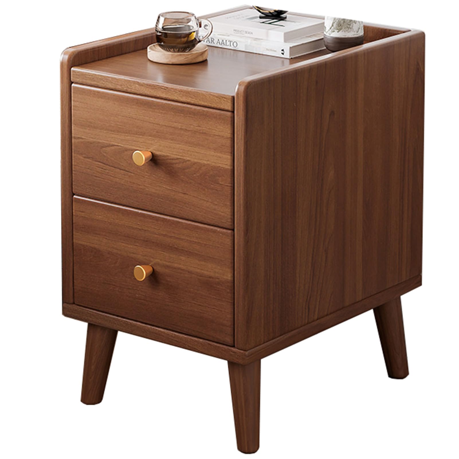 SXZenSpace Nightstand with 2 Drawers, Glossy White Bedside Table, Wooden Side Table for Living Room, Bedroom, Modern Storage Solution