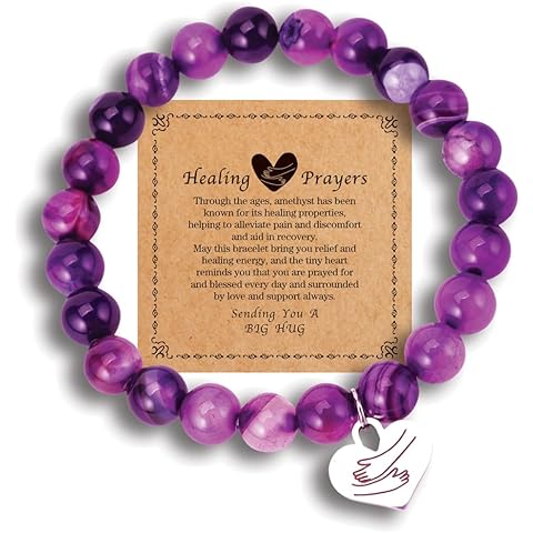 Encouragement Healing gifts,Natural Stone Amethyst Bracelet for Women,Those Facing Illness or Anxiety to Get Well Soon,Inspirational Gifts on Thanksgiving Christmas Valentine's Day
