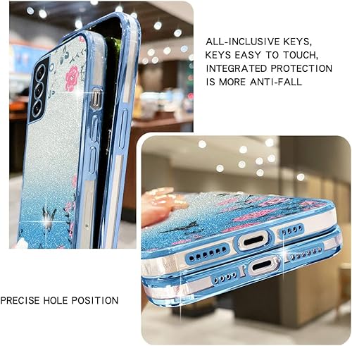 Miniatura 2 de liancang Funda para teléfono Samsung Galaxy S21 FE, mariposa chapada en TPU transparente, purpurina gradual, funda Galaxy S21 FE (azul, Galaxy S21