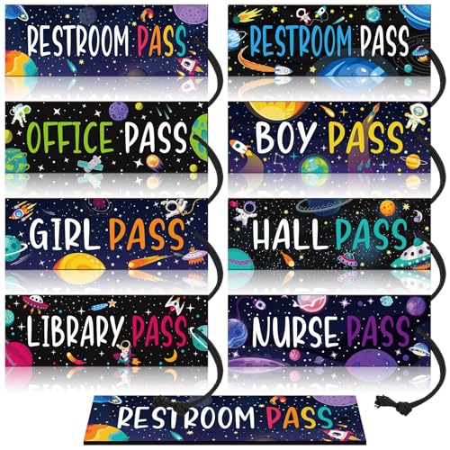 Tellegloww 8 Pcs Outer Space Magnetic Hall Pass for Kids Classroom Pass Reusable Girl Office Boy Restroom Library Pass Travel World Spaceship Planet Waterproof Pass for Nursery Kindergarten Decor