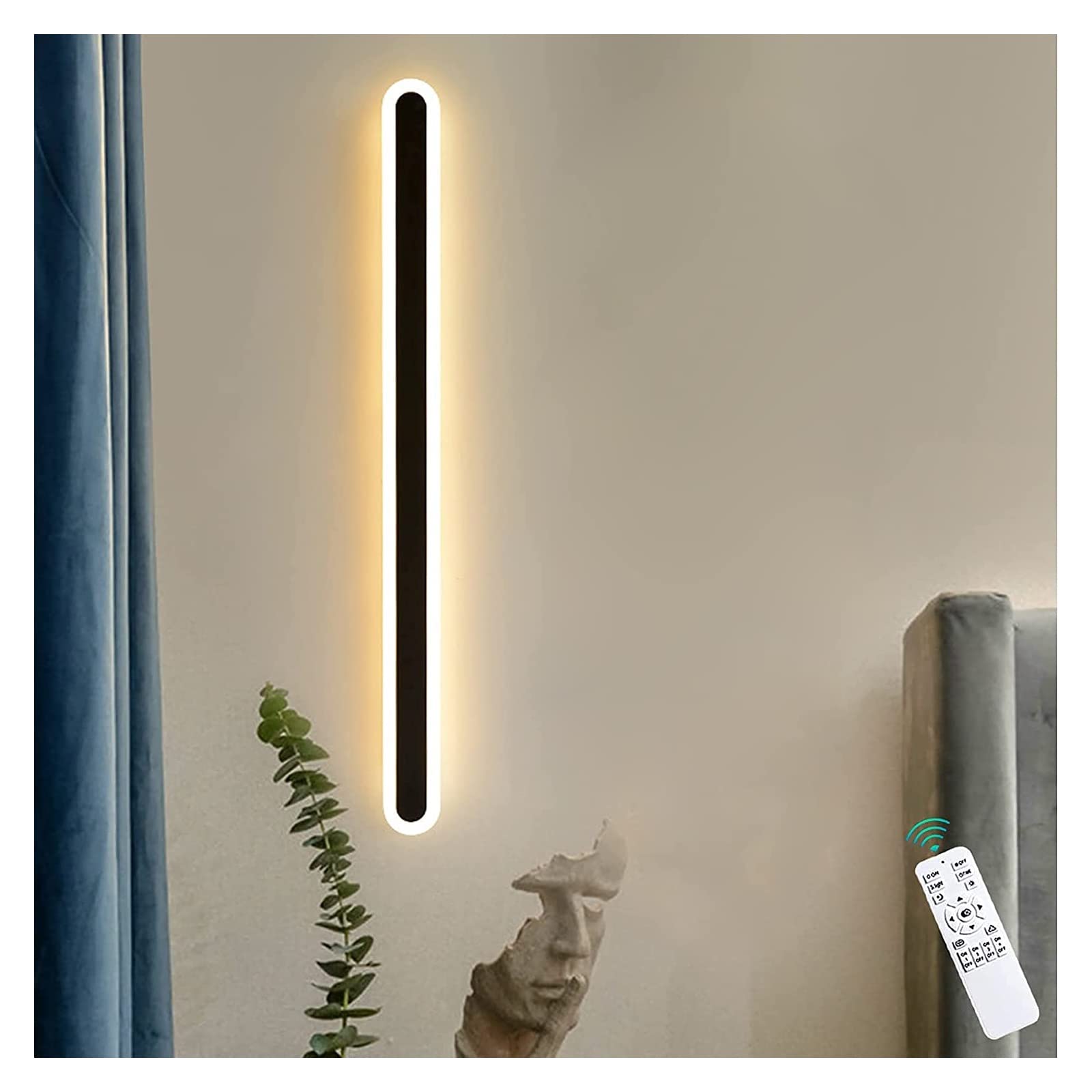 ZTCHSENZT Wall Lamp Dimmable Wall Lights with Remote Control Indoor Metal Black Wall Sconces LED Minimalist with Lighting Acrylic Lampshade for Bedroom Hallway Bedside,120cm,80cm