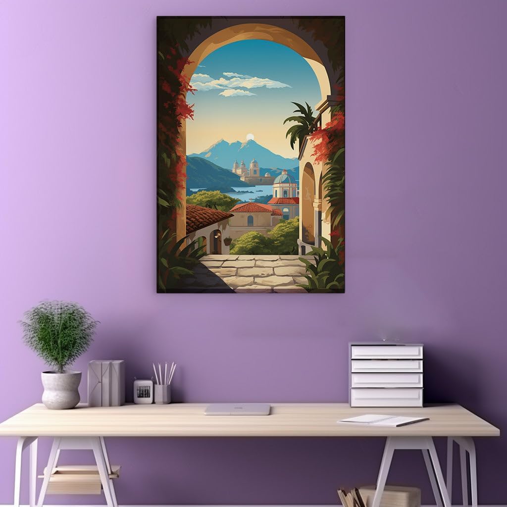 Canvas for Living room. Whispers of Serenity: A Digital Glimpse into a Tranquil European Townscape, 27 x 18 inch Canvas Wall Art - Contemporary Masterpieces - Modern Home Decor