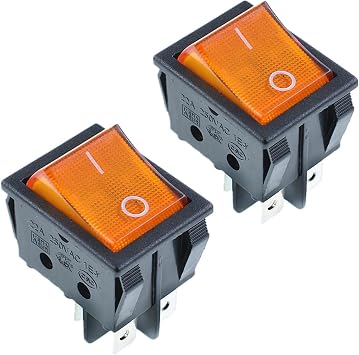 2 Pack KCD4 DPST On-Off 4 Pin Rocker Switch Orange Light 250V 16A