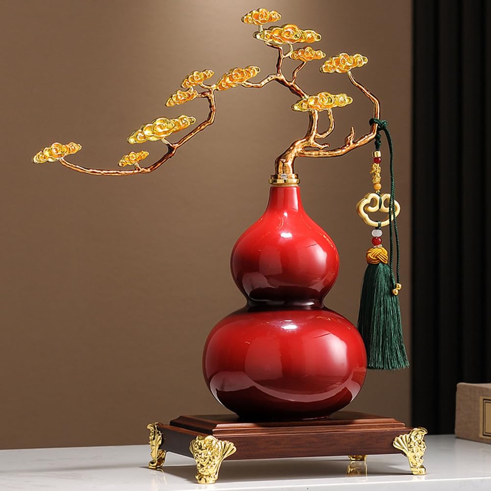 Ceramiczna chińska ozdoba z tykwy feng shui do wystroju domu i biura Porcelanowa statua Wu Lou na szczęście i pozytywną energię Urok na biurko Tradycyjny amulet,Orange