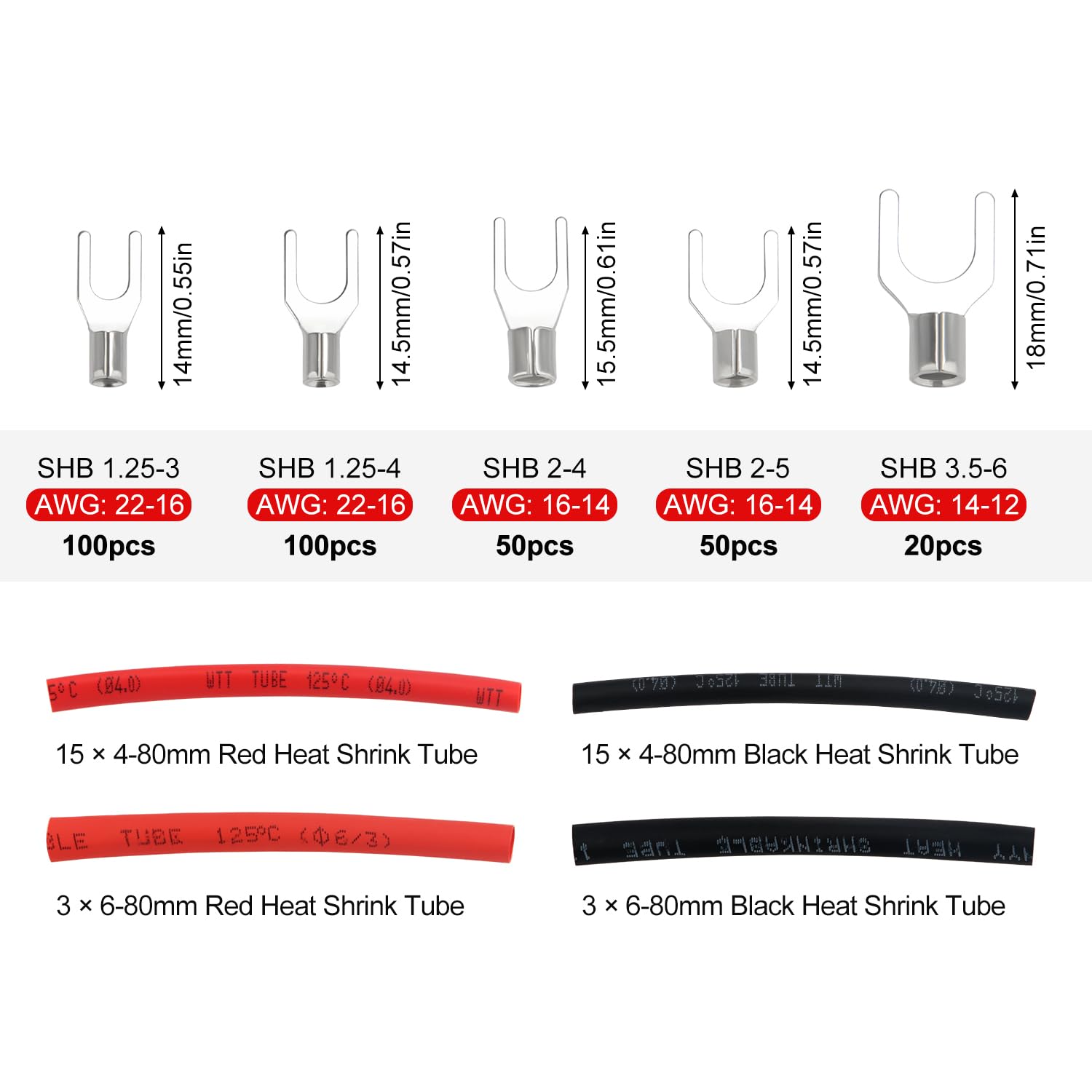 YIXISI 356 PCS M3/M4/M5/M6 Non-Insulated Fork Terminals Kit, Tin Plated Copper Fork Lug Crimp Cable Connectors - Image 2