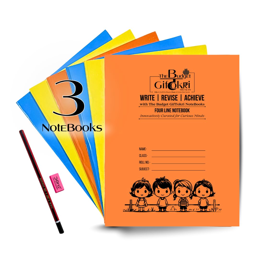 TBGT School Notebook Combo Pack of 3 for Kids | English 4-Line, Hindi/Marathi 5-Line & Maths Square Ruled | 120 Pages Each, 57 GSM Paper | 24×18 cm | FREE Pencil & Eraser | Handwriting Practice | 2026-27 Session