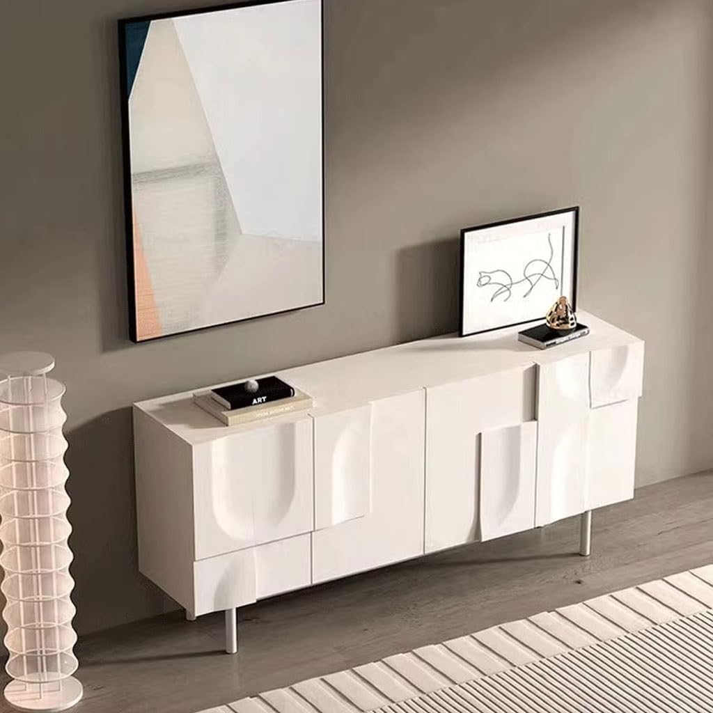Buffet Cabinet French Entryway Cabinet Cream Sideboard Solid Wood Dining Modern Simple Light Luxury Entrance Shoe Carved Storage Buffet Cabinet with Storage